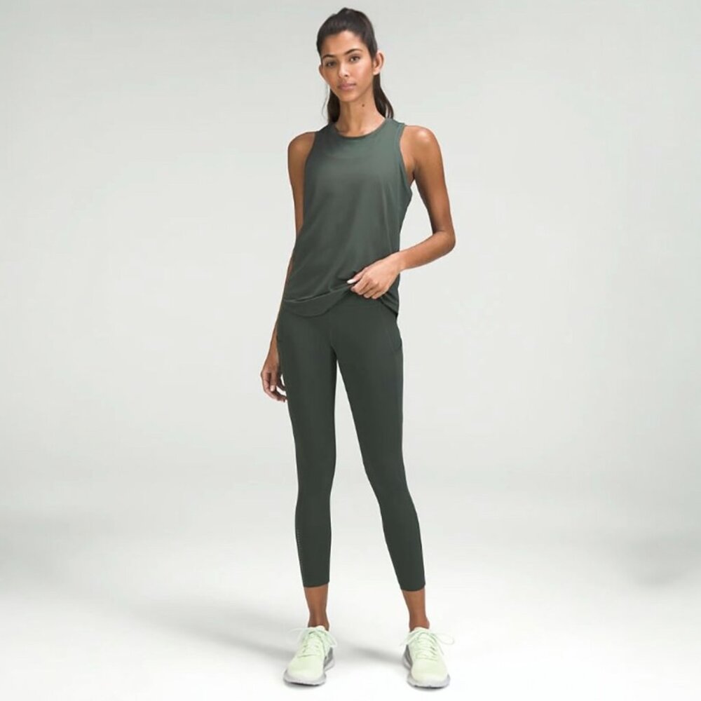 LULULEMON FAST AND FREE HIGH RISE FLEECE TIGHT 28" IN SMOKED SPRUCE SIZE 2